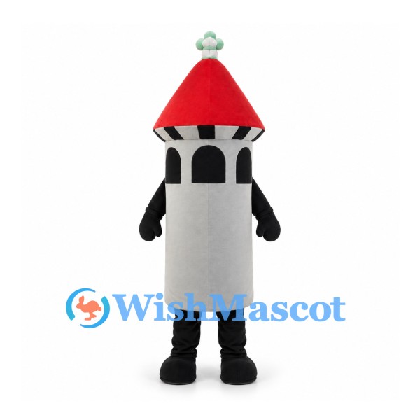 Tower Mascot Costume in Gray with Red Roof