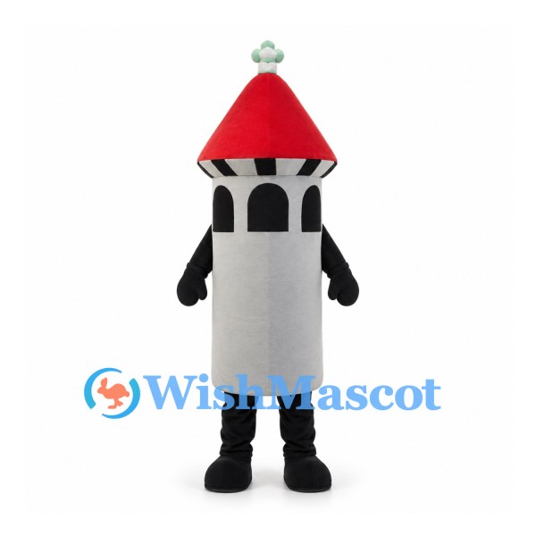 Tower Mascot Costume in Gray with Red Roof