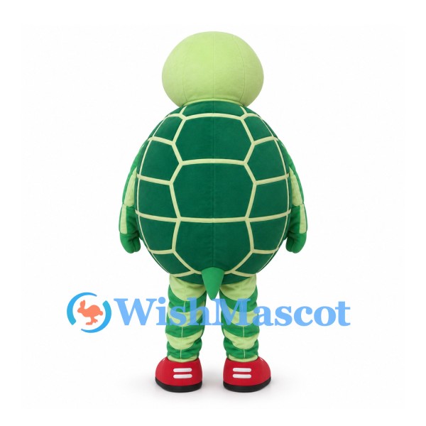 Turtle Mascot Costume in Green with Yellow Belly and Red Shoes