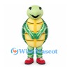 Turtle Mascot Costume in Green with Yellow Belly and Red Shoes