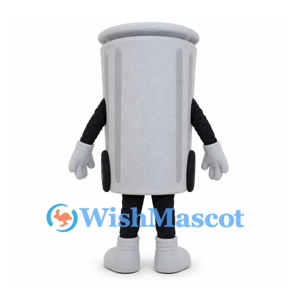 Trash Can Mascot Costume in Gray with Smiling Face