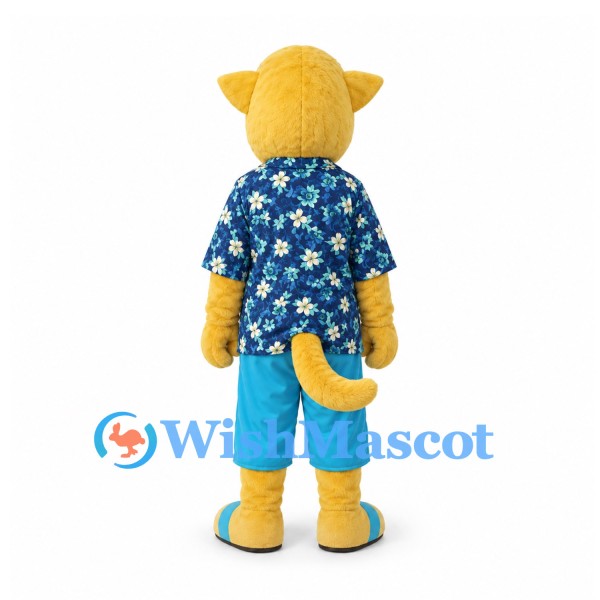 Cat Mascot Costume with Blue Floral Shirt and Shorts