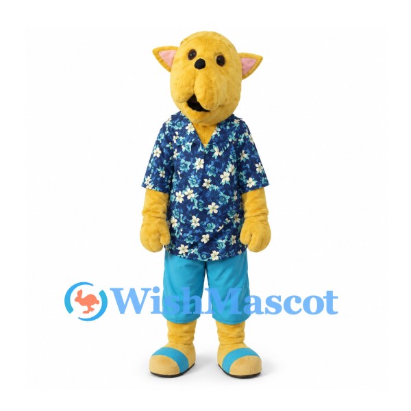Cat Mascot Costume with Blue Floral Shirt and Shorts
