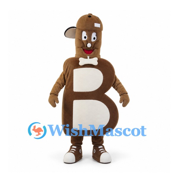 Letter B Mascot Costume in Brown with White Bow Tie