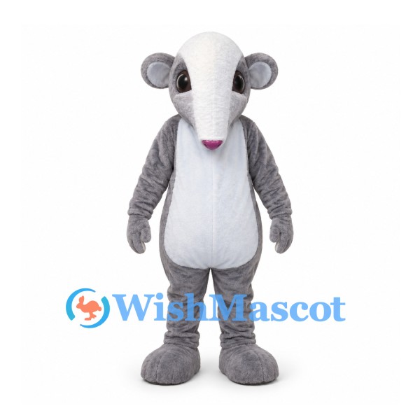 Mouse Mascot Costume in Gray with Long White Face