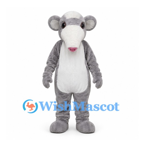 Mouse Mascot Costume in Gray with White Belly and Round Ears