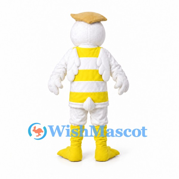 Duck Mascot Costume with Yellow Striped Outfit and Cap