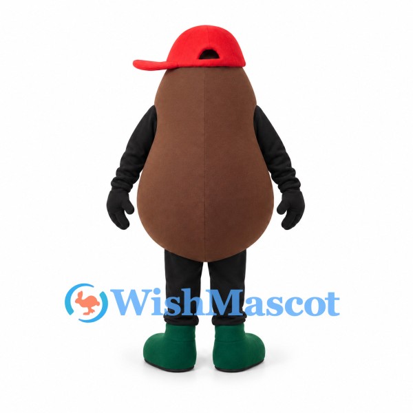 Bean Mascot Costume in Brown with Red Baseball Cap