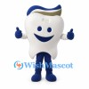 Tooth Mascot Costume with Blue Limbs and Gold Trim