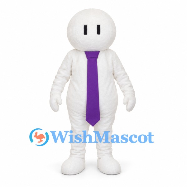 White Character Mascot Costume with Purple Neck Tie