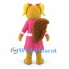 Squirrel Mascot Costume with Pink Dress and Blonde Pigtails