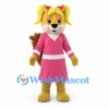 Squirrel Mascot Costume with Pink Dress and Blonde Pigtails