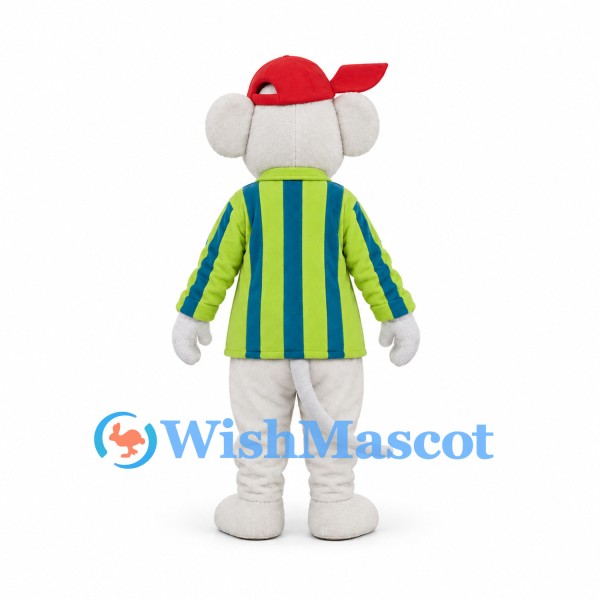 Mouse Mascot Costume with Red Cap and Striped Jacket