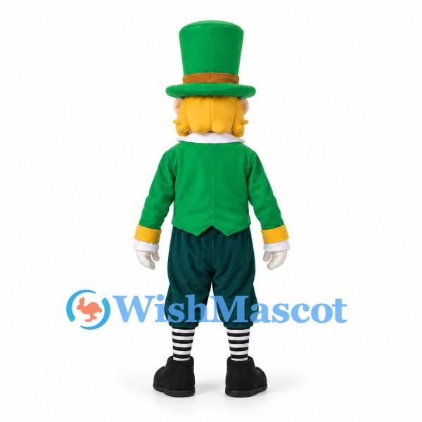 Leprechaun Mascot Costume with Green Top Hat and Gold Waistcoat