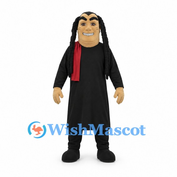 Man Mascot Costume with Long Black Hair and Black Robe