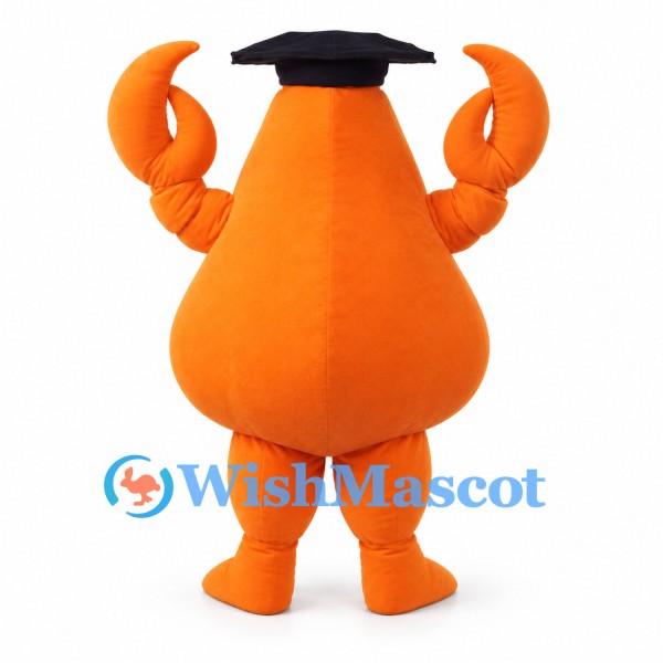 Lobster Graduate Mascot Costume in Orange with Black Mortarboard