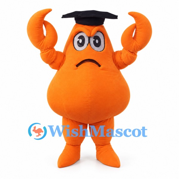 Lobster Graduate Mascot Costume in Orange with Black Mortarboard