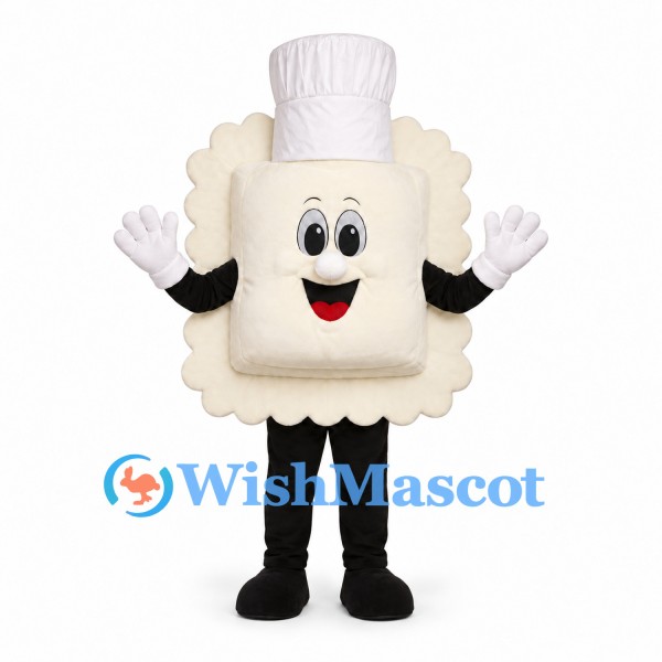 Ravioli Chef Mascot Costume with White Hat and Smiling Face