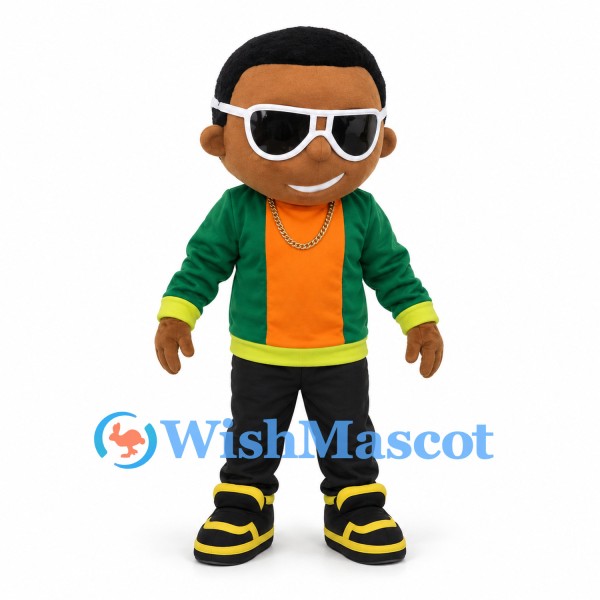 Boy Mascot Costume with Green Jacket and White Sunglasses