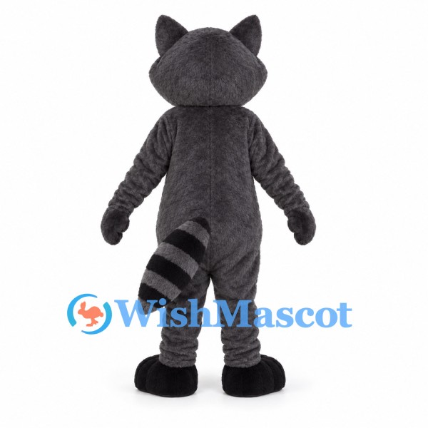 Raccoon Mascot Costume in Dark Gray with Striped Tail