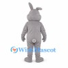 Rabbit Mascot Costume in Gray with Bent Ear and Buck Teeth