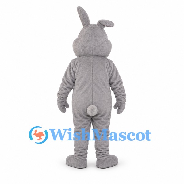 Rabbit Mascot Costume in Gray with Bent Ear and Buck Teeth