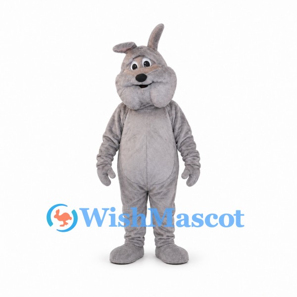 Rabbit Mascot Costume in Gray with Bent Ear and Buck Teeth