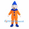 Clown Mascot Costume with Orange Suit and Blue Cone Hat