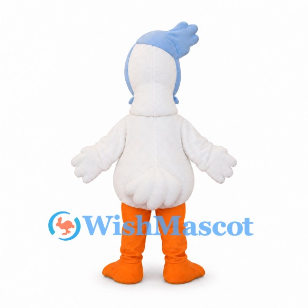 Duck Mascot Costume in White with Blue Bonnet and Orange Feet