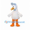 Duck Mascot Costume in White with Blue Bonnet and Orange Feet