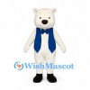 Polar Bear Mascot Costume with Blue Vest and Bow Tie