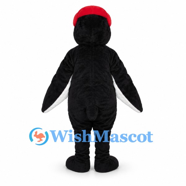 Penguin Mascot Costume with Red Earmuffs and White Belly