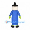 Witch Mascot Costume with Green Face and Blue Dress