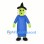 Witch Mascot Costume with Green Face and Blue Dress