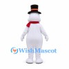 Snowman Mascot Costume with Black Top Hat and Red Bow