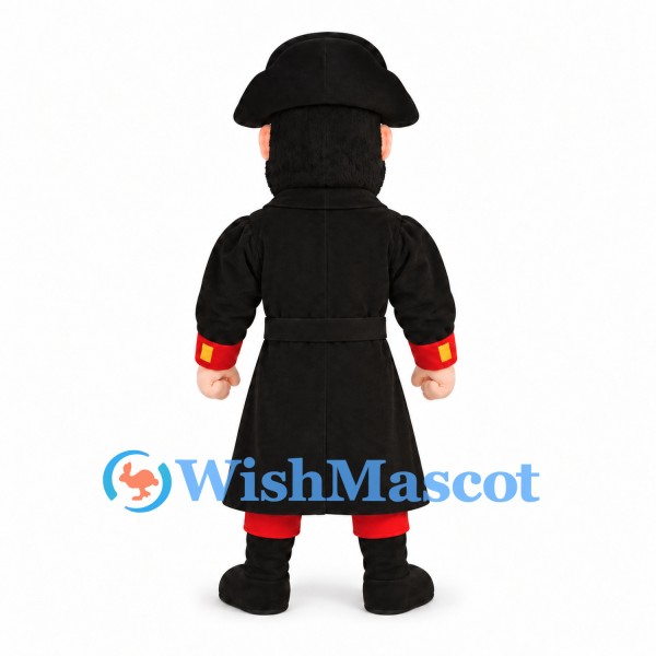 Pirate Captain Mascot Costume with Black Coat and Red Trim