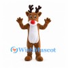 Reindeer Mascot Costume in Brown with White Belly and Red Nose