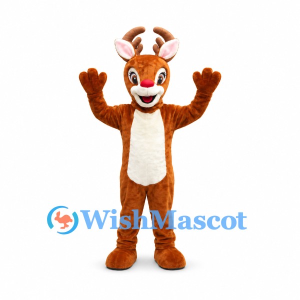 Reindeer Mascot Costume in Orange Brown with White Chest