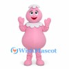 Flower Character Mascot Costume in Pink with White Collar