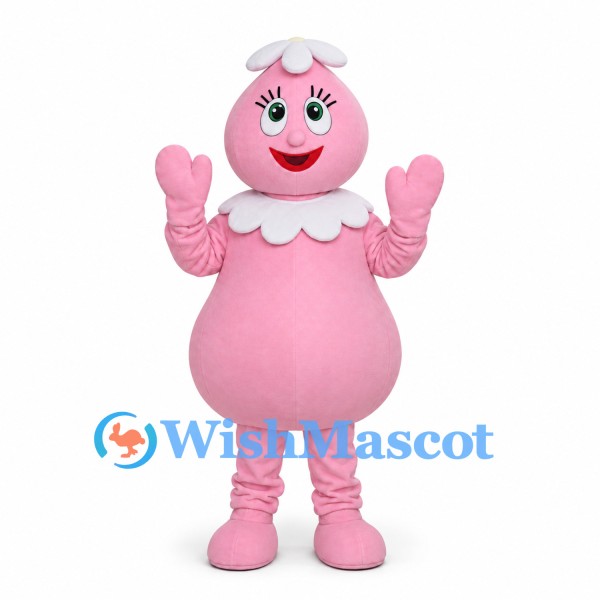 Flower Character Mascot Costume in Pink with White Collar