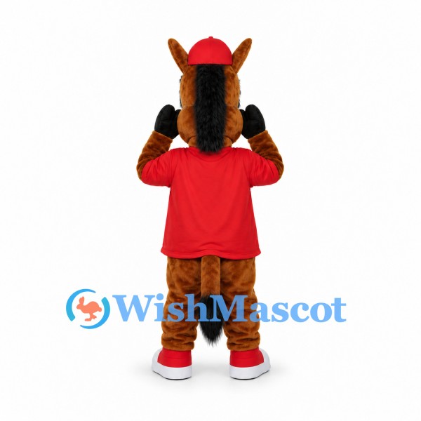 Horse Jockey Mascot Costume with Red Shirt and Helmet