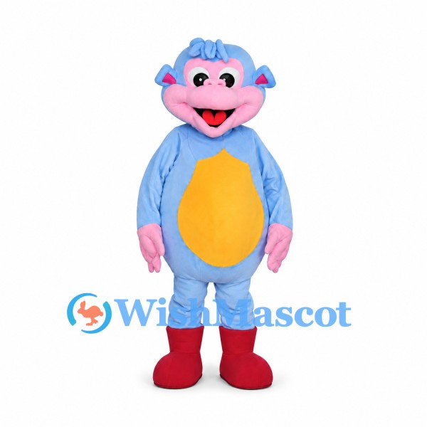 Monkey Mascot Costume in Blue with Pink Face and Yellow Belly