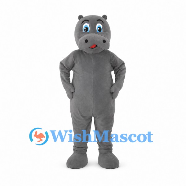 Hippo Mascot Costume in Gray with Blue Eyes