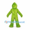Green Monster Mascot Costume with Shaggy Fur and Frowning Face