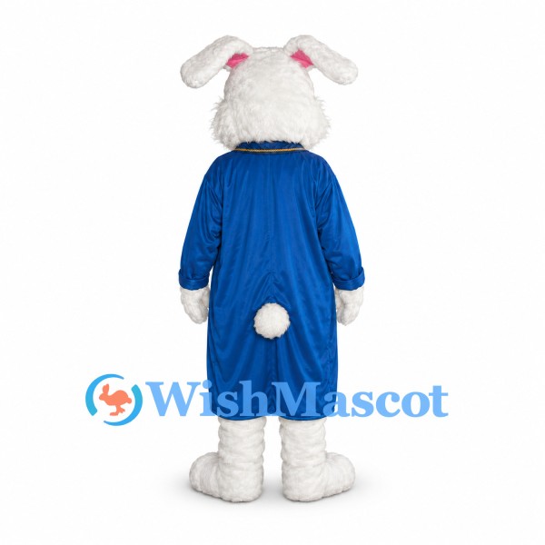 Rabbit Mascot Costume in White with Blue Tailcoat