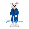 Rabbit Mascot Costume in White with Blue Tailcoat