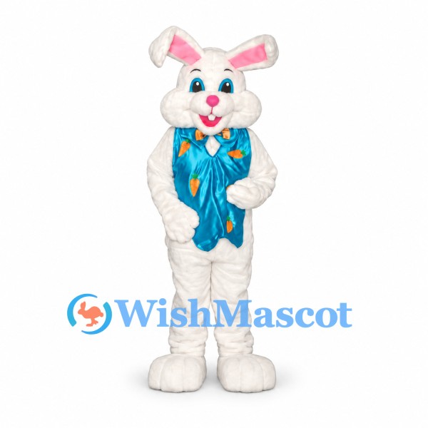 Rabbit Mascot Costume with Blue Carrot Print Vest