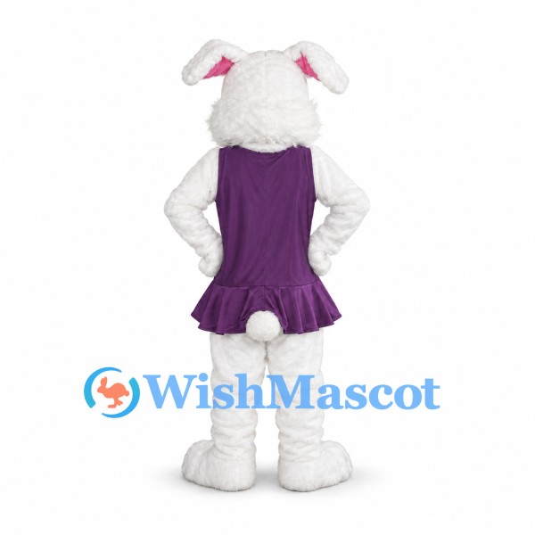 Rabbit Mascot Costume in White with Purple Heart Dress
