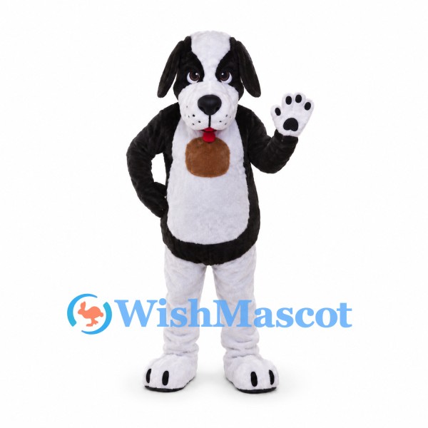 Saint Bernard Mascot Costume in Black and White with Neck Barrel