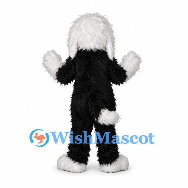 Sheepdog Mascot Costume in Black and White with Shaggy Head